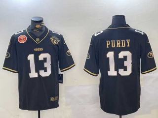 Men's NFL San Francisco 49ers #13 Brock Purdy Black Gold 75th Anniversary Patch Stitched Nike Football Jersey (2)