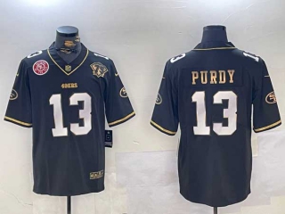 Men's NFL San Francisco 49ers #13 Brock Purdy Black Gold 75th Anniversary Patch Stitched Nike Football Jersey (3)