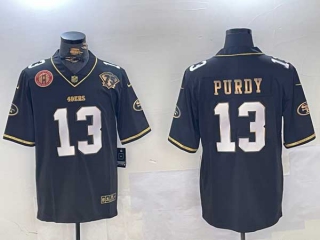 Men's NFL San Francisco 49ers #13 Brock Purdy Black Gold 75th Anniversary Patch Stitched Nike Football Jersey (4)