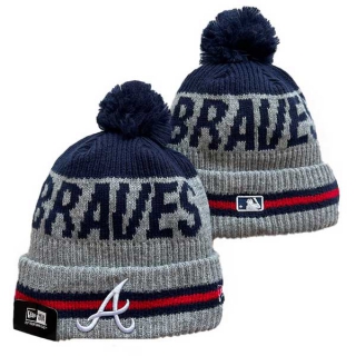 MLB Atlanta Braves New Era Gray Navy Sport Night Runner Cuffed Beanies Knit Hat with Pom 3003