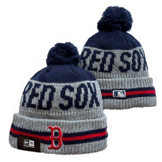 MLB Boston Red Sox New Era Gray Navy Sport Night Runner Cuffed Beanies Knit Hat with Pom 3003