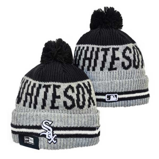 MLB Chicago White Sox New Era Gray Black Sport Night Runner Cuffed Beanies Knit Hat with Pom 3007