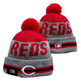 MLB Cincinnati Reds New Era Gray Red Sport Night Runner Cuffed Beanies Knit Hat with Pom 3005