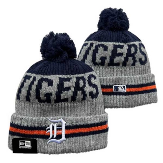 MLB Detroit Tigers New Era Gray Navy Sport Night Runner Cuffed Beanies Knit Hat with Pom 3008