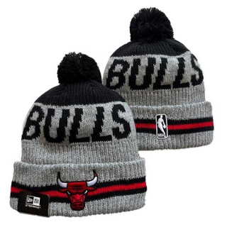 NBA Chicago Bulls New Era Gray Black Sport Night Runner Cuffed Beanies Knit Hat with Pom 3040