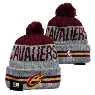 NBA Cleveland Cavaliers New Era Gray Wine Sport Night Runner Cuffed Beanies Knit Hat with Pom 3003