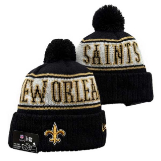 NFL New Orleans Saints New Era Black Sideline Cuffed Beanies Knit Hat with Pom 3055