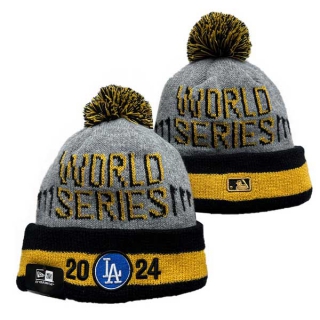 MLB Los Angeles Dodgers New Era Gray 2024 World Series Champions Locker Room Cuffed Knit Hat with Pom 3027