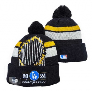 MLB Los Angeles Dodgers New Era Black 2024 World Series Champions Locker Room Cuffed Knit Hat with Pom 3026