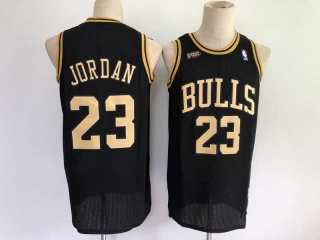 Men's NBA Chicago Bulls Michael Jordan Black Gold Retro Jerseys (29)