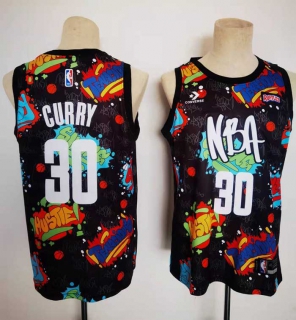 Men's NBA Golden State Warriors Stephen Curry 2022 All-Star Jersey Kit Pop Culture Street Art Black