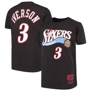 Men's NBA Philadelphia 76ers Allen Iverson 2022 Black T-Shirts (1)