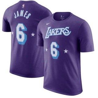Men's NBA Los Angeles Lakers LeBron James 2022 Purple T-Shirts (8)