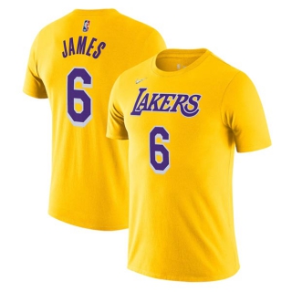 Men's NBA Los Angeles Lakers LeBron James 2022 Yellow T-Shirts (9)