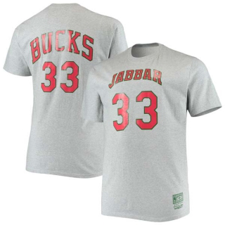 Men's NBA Milwaukee Bucks Kareem Abdul-Jabbar 2022 Grey T-Shirts (2)