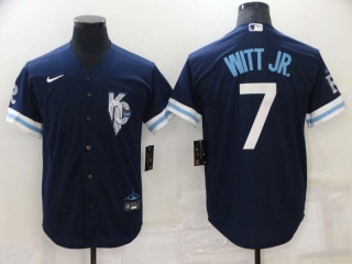 Men's MLB Kansas City Royals Bobby Witt Jr. #7 Nike Navy 2022 City Connect Jersey (1)