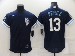 Men's MLB Kansas City Royals Salvador Perez #13 Nike Navy 2022 City Connect Flex Base Jersey (1)