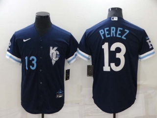 Men's MLB Kansas City Royals Salvador Perez #13 Nike Navy 2022 City Connect Jersey (4)