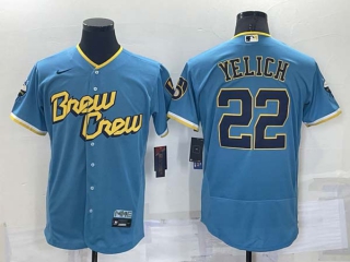 Men's Milwaukee Brewers Christian Yelich #22 Nike Powder Blue 2022 City Connect Flex Base Jersey (1)