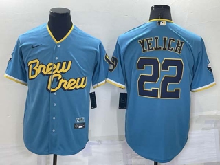 Men's Milwaukee Brewers Christian Yelich #22 Nike Powder Blue 2022 City Connect Jersey (3)