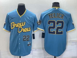 Men's Milwaukee Brewers Christian Yelich #22 Nike Powder Blue 2022 City Connect Jersey (4)