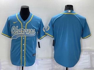 Men's NFL Los Angeles Chargers Blank Light Blue Stitched MLB Cool Base Nike Baseball Jersey (1)
