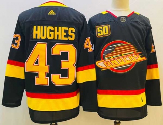 Men's NHL Vancouver Canucks #43 Quinn Hughes Black 50th Season Adidas Jersey