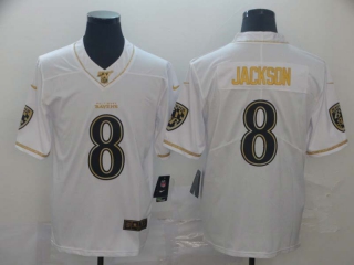 Men's NFL Baltimore Ravens #8 Lamar Jackson Nike Retro White Gold Jerseys (32)