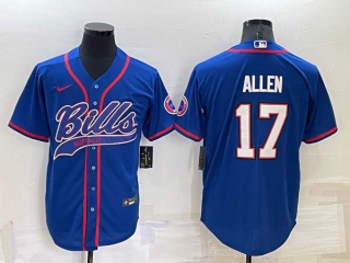 Men's NFL Buffalo Bills #17 Josh Allen Blue Stitched MLB Cool Base Nike Baseball Jersey (30)