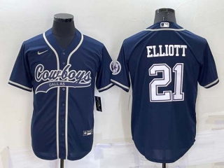 Men's NFL Dallas Cowboys #21 Ezekiel Elliott Navy Blue Stitched MLB Cool Base Nike Baseball Jersey (56)