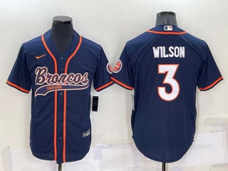 Men's NFL Denver Broncos #3 Russell Wilson Nvay Blue Stitched MLB Cool Base Nike Baseball Jersey (8)