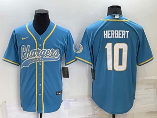Men's NFL Los Angeles Chargers #10 Justin Herbert Light Blue Stitched MLB Cool Base Nike Baseball Jersey (7)