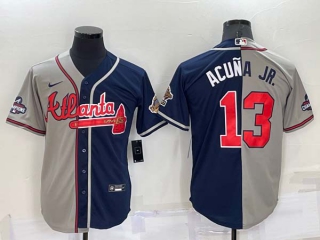 Men's MLB Atlanta Braves #13 Ronald Acuna Jr Grey Navy Blue Two Tone Stitched Nike Jersey (12)