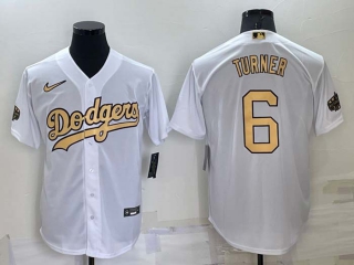 Men's MLB Los Angeles Dodgers #6 Trea Turner White 2022 All Star Stitched Cool Base Nike Jersey (14)