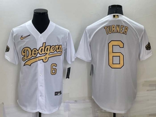Men's MLB Los Angeles Dodgers #6 Trea Turner White 2022 All Star Stitched Cool Base Nike Jersey (15)