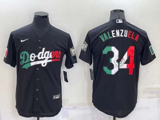 Men's MLB Los Angeles Dodgers #34 Fernando Valenzuela Mexico Black Cool Base Stitched Baseball Jersey (24)