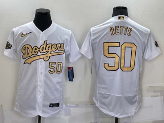 Men's MLB Los Angeles Dodgers #50 Mookie Betts Number White 2022 All Star Stitched Flex Base Nike Jersey (27)