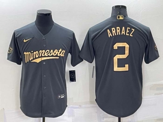 Men's MLB Minnesota Twins #2 Luis Arraez Charcoal 2022 All-Star Cool Base Stitched Baseball Jersey (1)