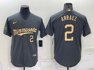 Men's MLB Minnesota Twins #2 Luis Arraez Charcoal 2022 All-Star Cool Base Stitched Baseball Jersey (2)