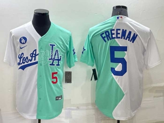 Men's MLB Los Angeles Dodgers #5 Freddie Freeman White Green Two Tone 2022 Celebrity Softball Game Cool Base Jersey (17)