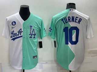Men's MLB Los Angeles Dodgers #10 Justin Turner White Green Two Tone 2022 Celebrity Softball Game Cool Base Jersey (18)