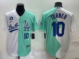 Men's MLB Los Angeles Dodgers #10 Justin Turner White Green Two Tone 2022 Celebrity Softball Game Cool Base Jersey (19)