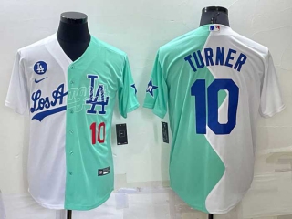 Men's MLB Los Angeles Dodgers #10 Justin Turner White Green Two Tone 2022 Celebrity Softball Game Cool Base Jersey (20)