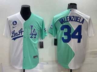 Men's MLB Los Angeles Dodgers #34 Fernando Valenzuela White Green Two Tone 2022 Celebrity Softball Game Cool Base Jersey (25)