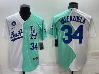 Men's MLB Los Angeles Dodgers #34 Fernando Valenzuela White Green Two Tone 2022 Celebrity Softball Game Cool Base Jersey (26)