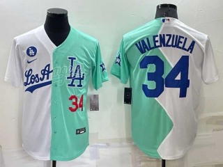 Men's MLB Los Angeles Dodgers #34 Fernando Valenzuela White Green Two Tone 2022 Celebrity Softball Game Cool Base Jersey (27)