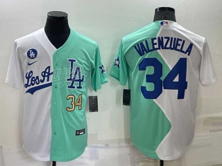 Men's MLB Los Angeles Dodgers #34 Fernando Valenzuela White Green Two Tone 2022 Celebrity Softball Game Cool Base Jersey (28)