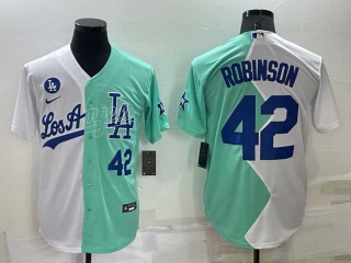 Men's MLB Los Angeles Dodgers #42 Jackie Robinson White Green Two Tone 2022 Celebrity Softball Game Cool Base Jersey (16)