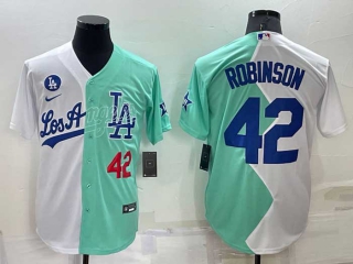 Men's MLB Los Angeles Dodgers #42 Jackie Robinson White Green Two Tone 2022 Celebrity Softball Game Cool Base Jersey (17)