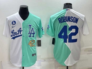Men's MLB Los Angeles Dodgers #42 Jackie Robinson White Green Two Tone 2022 Celebrity Softball Game Cool Base Jersey (18)